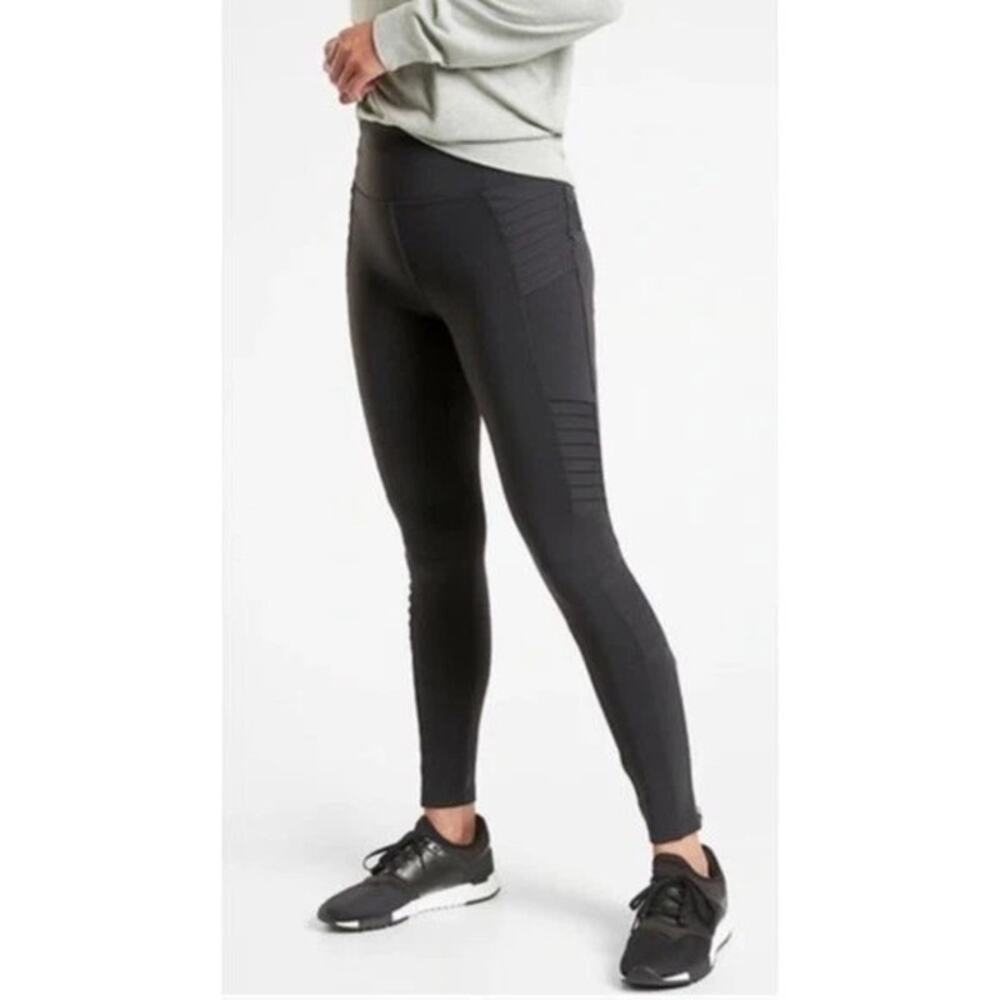 Athleta Delancey Moto Tight Leggings, Black, Cuff Zippers, Gym,  Womens Sz S